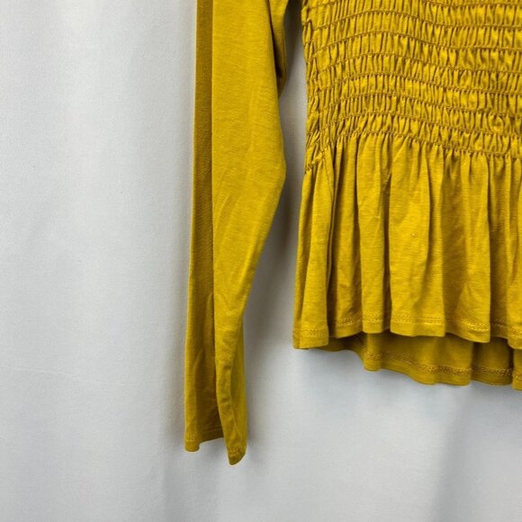Moa Moa Womens Mustard Ruffle Long Sleeve Round Neck Smocked Top Size Medium - Picture 5 of 8